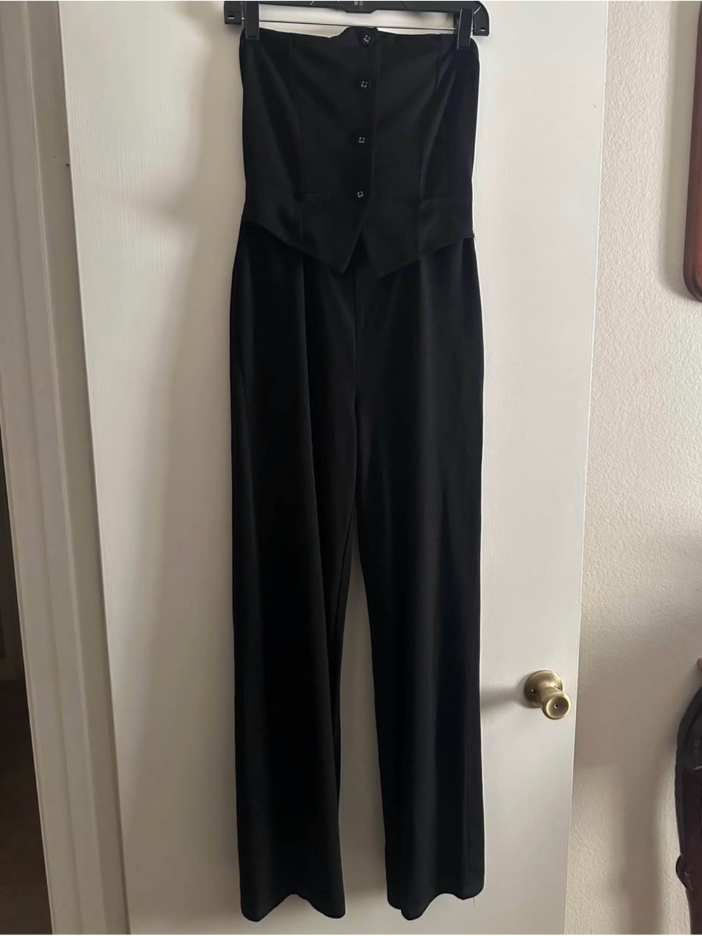 Fashion Nova Black Strapless Wide-Leg Jumpsuit